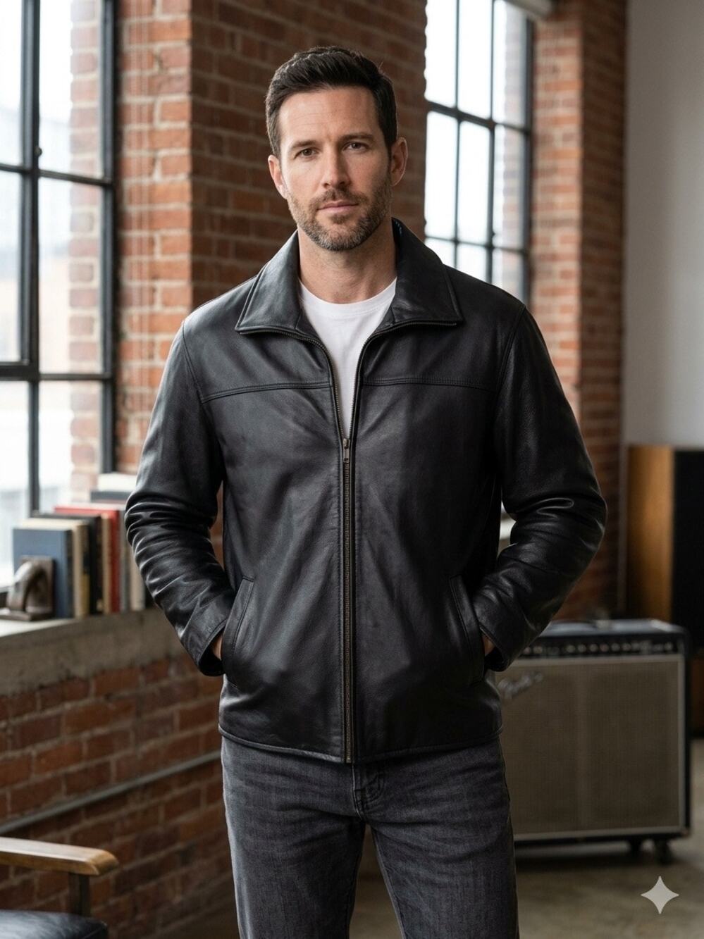 VTG Raffaelo Heavy Black Leather Bomber Moto Jacket Y2K Large quilted lining